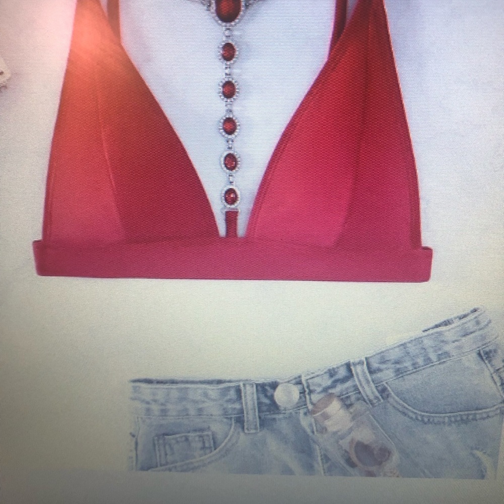 Gem Detail Tied Backless Bikini Top Chain Link Bikini Bottom (Red) Size Medium - Picture 9 of 12